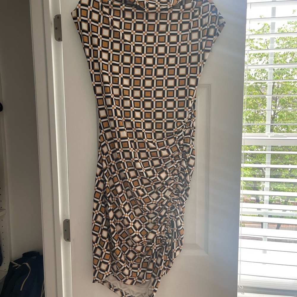 Anthropologie Black and Silver Ruched Wrap Midi Dress